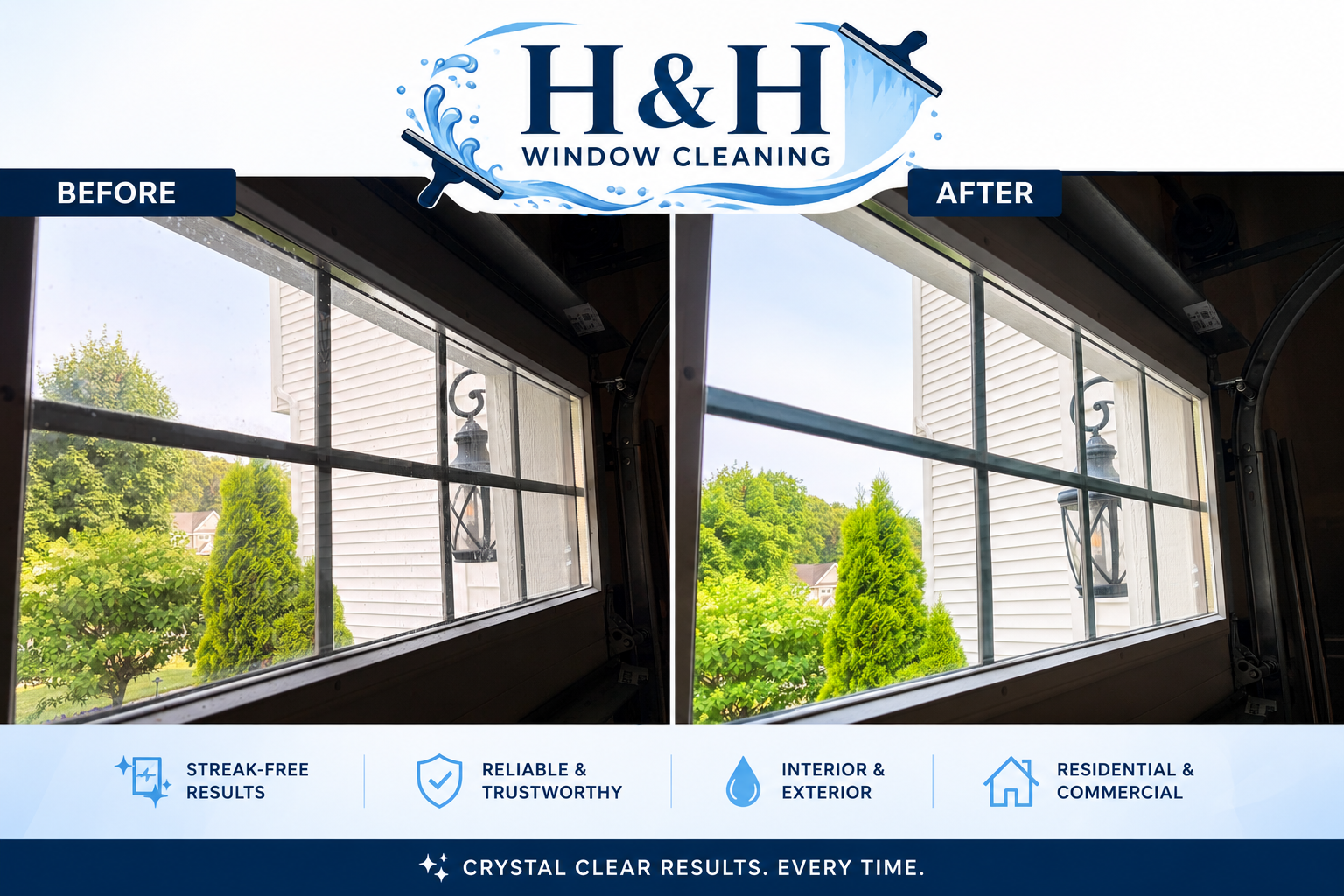 Before and after garage door window cleaning